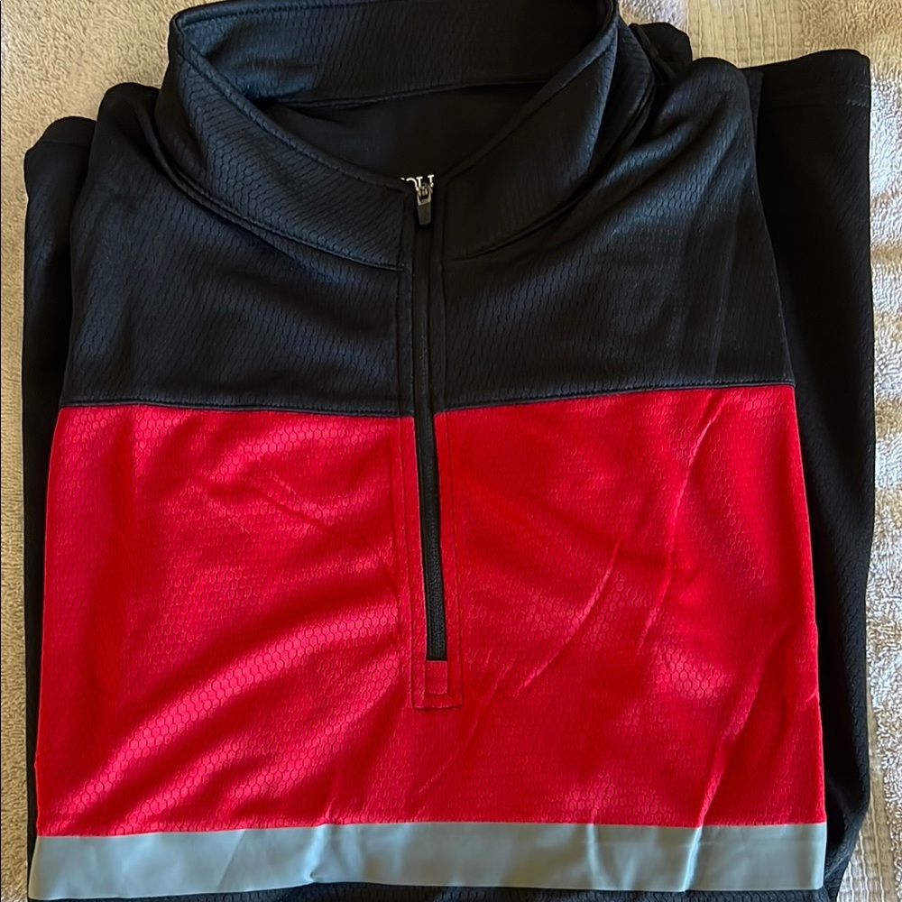 NWOT—Holloway Black and Red 1/4 Zip Shirt with Bold Color-Block Design